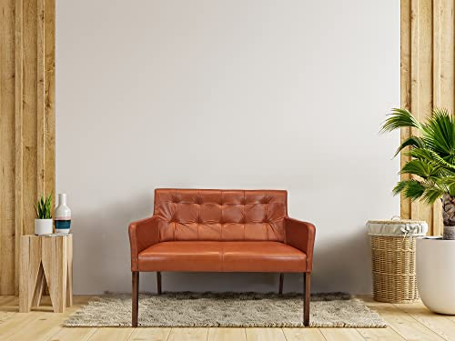 Quattro Meble 2 er Echtleder Sitzbank mit Armlehnen & Rückenlehne Breite 120cm Polsterbank Leder Bank Echtleder & Massivholz Bank