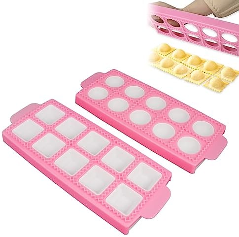 2 Stück Ravioliformen mit 10 Gitter, Form für Runde Eckige Ravioli, Hochwertigen Ravioli Ausstechformen, Knödelform, Ravioliformer Set für Die Herstellung Von Ravioli, Kuchen, Knödel (Rosa)
