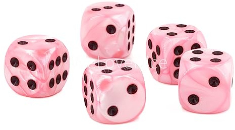 W6 Würfel (16mm) in pink/Schwarze Punkte - Made in Germany - WeLoveBeads - 5 Stück