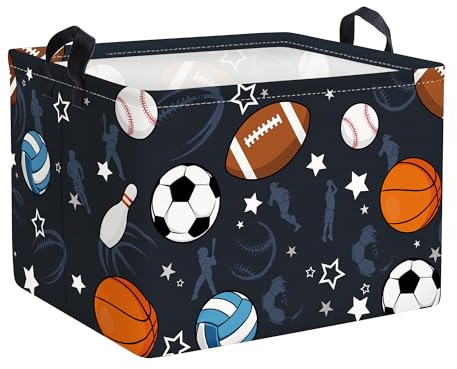Clastyle Blau Sport Basketball Junge Würfel Aufbewahrungskorb für Babyzimmer Baseball Fußball Wasserdicht Rechteckig Stoff Regalkörbe Kleidung Spielzeug Kinder Aufbewahrungsbox, 40x30x30 cm