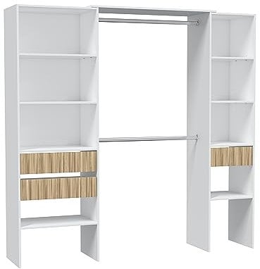 Mobelcenter, Armario Vestidor, Armario Abierto, Armario Vestidor Nute y Blanco, Armario Vestidor con Cajones. Medidas: 190 cm Ancho x 187 cm Alto x 40 cm Fondo