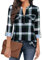 Gemulate Womens Zip Up Plaid Tunic Blouse Long 3/4 Roll Sleeve Polo Top Plus Size Tops Women Floral Printed Shirts Plaid Green 1-L