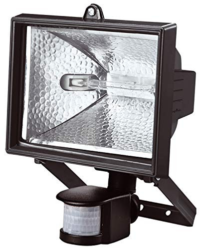Livhome 400W Black Aluminium Halogen Floodlight Security Light with PIR Motion Sensor - 12m Range with 180 Degree Adjustable Detection Angle and Sensitivity Settings