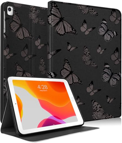 Pegmode Per iPad 5a/6a generazione, per iPad Air 2a/1a generazione, per iPad Pro 9.7 Custodia donne ragazze carino farfalla Folio Cover nera Girly con portamatite per Apple iPad 5/6, Air 1/2, Pro 9,7