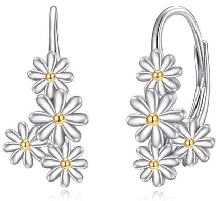 Daisy Leverback Ohrringe Sterling Silber Prinzessin Weiß Daisy Dangle Drop Hoop Ohrringe Blume Schmuck Geschenke für Frauen Mädchen