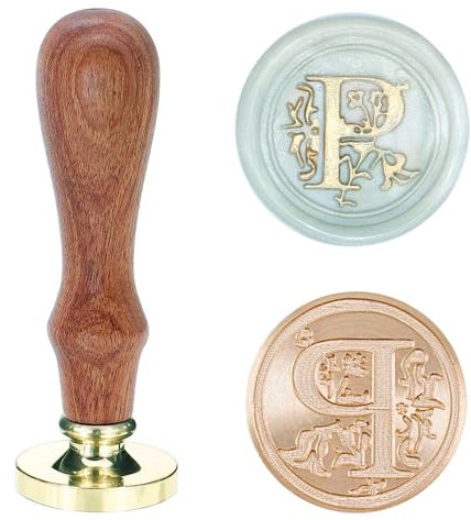 Poemluve Siegelstempel mit Buchstaben A-Z 25mm Vintage Wachs Siegel Stempel Set mit Holzgriff für Geschenke, Verpackung, Grußkarten, Einladungen, DIY (Buchstabe P)