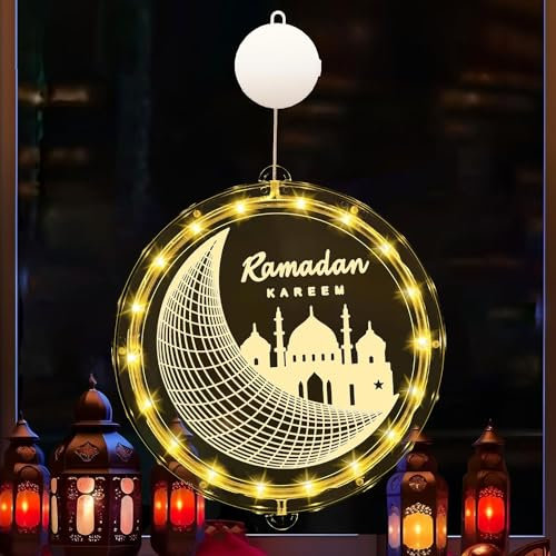 Eid Ramadan Dekorative Fenster Lichter,Ramadan Deko Lampe,LED Muslim Ramadan Lichterkette,Ramadan Dekoration Lichter,Islamisch Muslimisch Dekoration LED Lichter Leuchten,Eid Ramadan Lichterkette