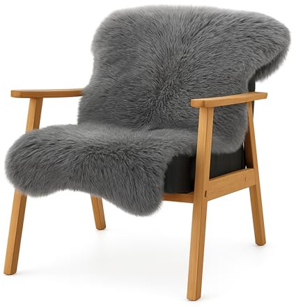 KARAT Lammfell echt - Charcoal Grey Flauschige Stuhlkissen Schaffell Deko Teppich für Wohzimmer & Kinderzimmer, Sitzauflage, Dekofell, mit Lederrücken 90x60 cm (Audrey)