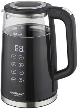 Michelino Digital-Wasserkocher mit Temperaturwahl 70°, 80°, 90° und 100° C - digitaler Heißwasserbereiter Teekocher, 74357