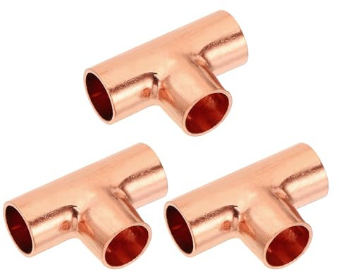 PATIKIL 12mm ID 1mm dicke T-Stück Kupferfittings Kupfer Lötfitting Kupferarmatur, 3 Stück 99,9% reines Kupferrohrfitting mit kurzem Radius und Schweißlötverbindung