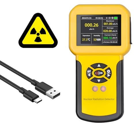 Geigerzähler, Nuklearer Strahlungsdetektor mit LCD-Anzeige Radioaktiver Detektor Erkennt Beta-Gamma-Röntgenstrahlung CPM-Pegel mit Alarm, Wiederaufladbarer Strahlungsmonitor(Gelb)