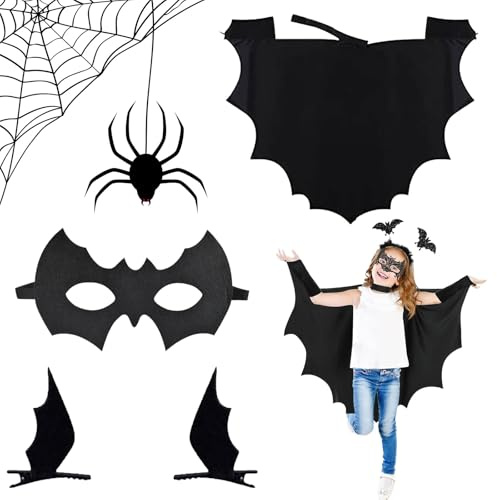 Ajuanbazha Déguisement Chauve Souris Enfant, Halloween Costume Chauve Souris, Chauve Souris Deguisement Vampire Cape, Costume de Carnaval pour Fille et Garçon (130)