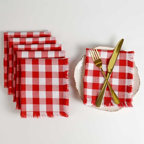 Wonlex Buffalo karierte Servietten, 45,7 x 45,7 cm, Baumwolle, kariert, weich, bequem, waschbar, Tischservietten, ideal für den täglichen Gebrauch, Hotels, Veranstaltungen (Rot-Weiß)