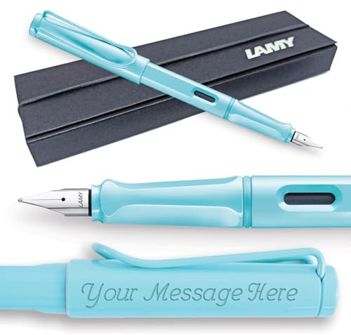 Fountain Pen Lamy Safari - Personalised with Engraving (Broad Nib, Aqua Sky)