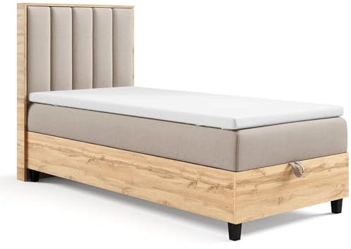Best For Home - Boxspringbett | Trinity K-10 Plate Einzelbett Mit Bettkasten | Boxspringbett mit Bonellfederkern Und Topper | Boxspringbett 70x200 mit Matratze |Polsterkopfteil | Bett mit Stauraum
