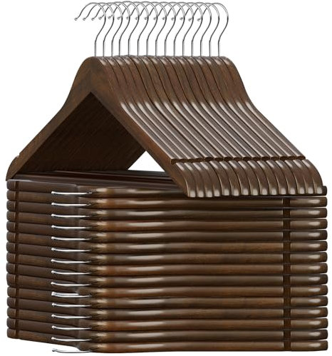 ABHENG Kleiderbügel Holz 30 Stück, Holzbügel mit Rutschfester Hosensteg und 360° drehbarer Haken, Einkerbungen im Schulterbereich, Hergestellt aus Naturholz, Dunkel Nussbaumfarben,AWY0330H