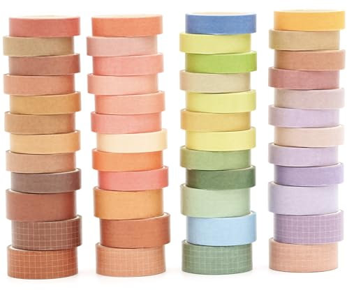 Songdao Pastel Washi Tape Set mit 48 Rollen, einfarbig, Masking Tape, dekoratives Klebeband für Scrapbooking, Handwerk, Basteln (Warm)