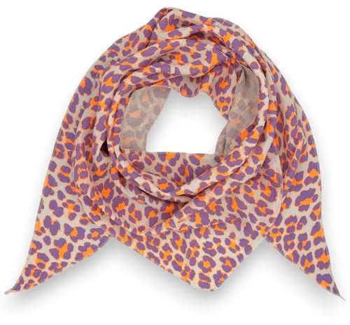 Ziona Musselin-Baumwolle Schal Damen Leo Mady Italy 195 x 72 cm Herbst Winter Halstuch (Orange-Lila)