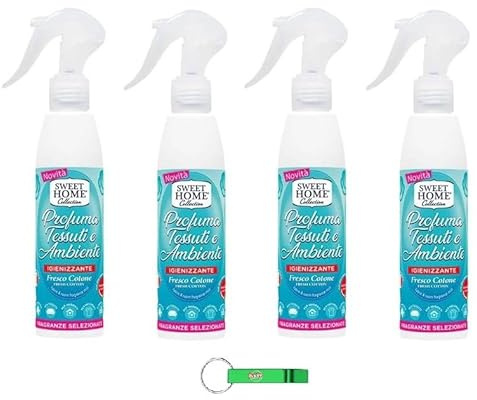 4x Sweet Home Profumatore Tessuti e Ambiente Fresco Cotone - Spray-Parfümiert für Stoffe und die Umwelt 250ml + Beni Culinari Kostenloser Schlüsselanhänger
