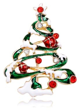 Zierliche Weihnachtsbaum-Brosche mit Schneebedeckung, Strasssteinen, Emaille, Anstecknadel für Frauen und Mädchen, Kristall, Glücksstern, niedliches Ornament, Weihnachtsnadeln, Clip, Pullover, Schals,