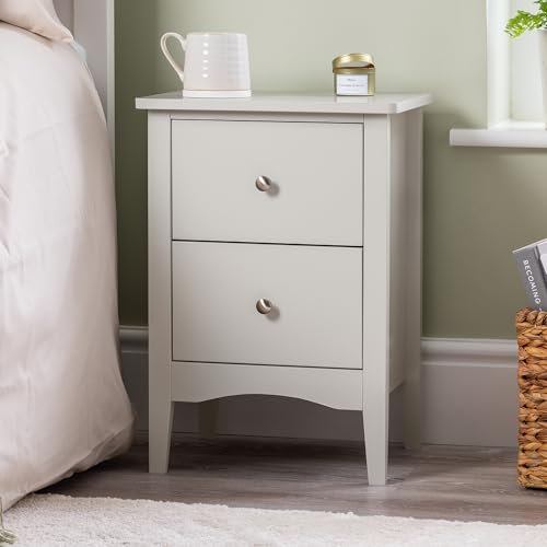 CHRISTOW 2 Drawer Bedside Table, Modern Bedroom Nightstand, Wooden MDF Side End Stand for Living Room Hallway Sofa, Brushed Chrome Handles, Smooth Glide Runners (H57cm x W40cm x D30cm)