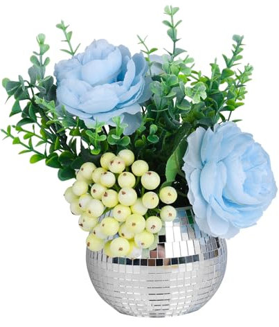 Disco Ball Planter, Disco Ball Vase, Disco Ball Flower Pot, A Cute and Trendy Vase for Centerpieces, Silver Mirror Finish Adds Glamour to Your Table Decor, for Bar,Office (Silver, 3 * 4 * 4 inch)