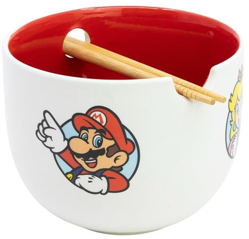 Cuenco de cerámica para ramen con palillos en caja de regalo Super Mario