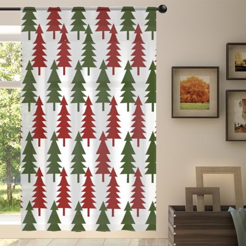 Mexpekil Voile-Vorhänge mit Weihnachtsbaum-Motiv, halbtransparent, für Wohnzimmer, Schlafzimmer, Küche, 140 cm breit, 1 Paneel