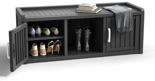 ROJIK Shoe Cabinet Waterproof UV-Resistant,Storage Bench Indoor Outdoor with Adjustable Shelves,for Entryway Bedroom,Hallway,Living Room(120gal,Black)