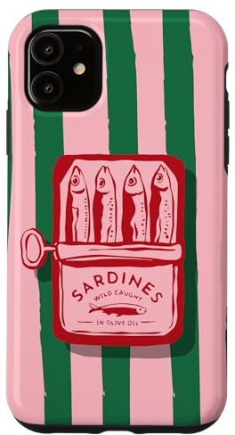 Pink Sardine Maximalist Vintage Food Stripes Aesthetic Cute Case for iPhone 11