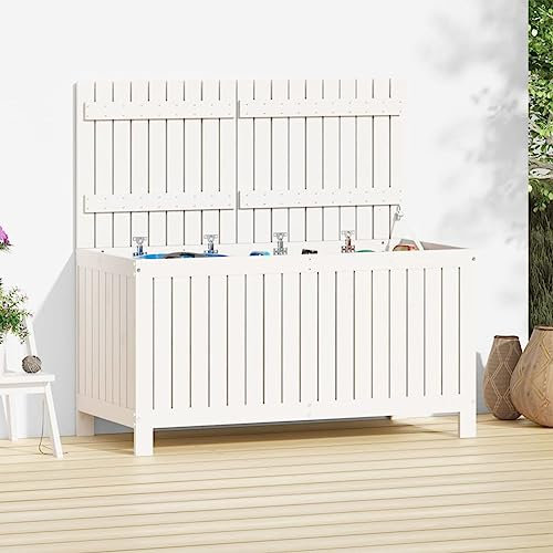 Xichuzi Gartentruhe Weiß 121x55x64 cm Massivholz Kiefer, Gartenschrank, Gartenbox, Paketbox, Auflagenbox, Balkonschrank, Gartenkiste, Aufbewahrungsbox Outdoor, Kissenbox - 823844