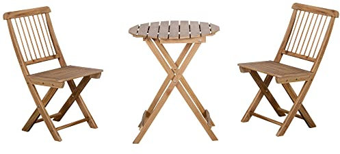 Outsunny Bistroset 3-TLG. Klappbar Holz Balkonset Gartenset Gartenmöbel Bistrotisch mit 2 Stühlen Natur