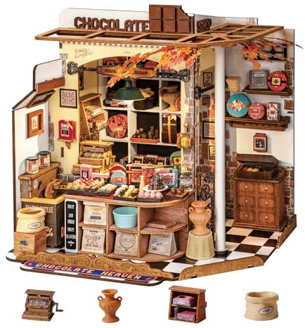 Rolife Miniature Casa Cioccolateria di Henry, 330 pezzi Kit Casa in Miniatura DIY, Modellismo da Costruire Adulti Casa delle Bambole in Legno Puzzle 3D per Adolescenti Nessun collante necessario