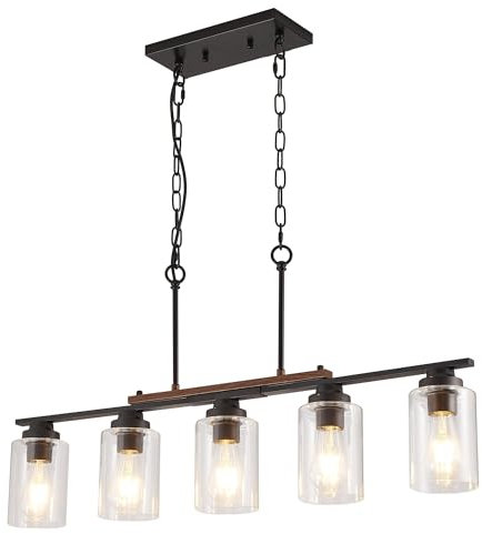 5 Licht Kronleuchter Deckenleuchte, E27 Vintage rustikale Bauernhaus Deckenleuchten Industrie Metall Glas hängende Lichter, schwarze Matte Anhänger für Esszimmer Schlafzimmer Küche (Keine Blasen)