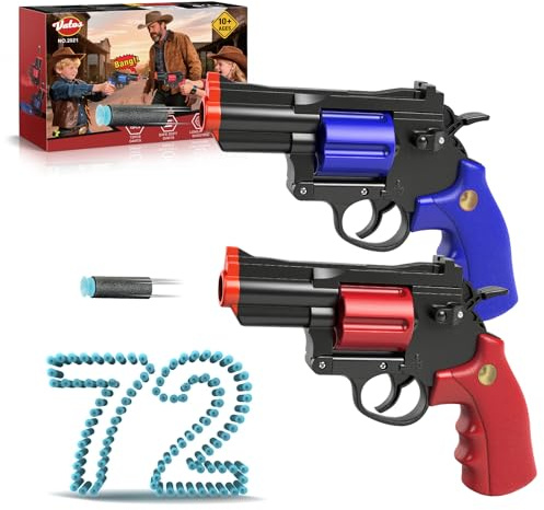 VATOS Pistola de revólver de juguete, 2 piezas revólver juguete espuma Blaster con 72 bolas suaves, modelo educativo juegos de disparos regalos para niños y niñas, niños de 10 años