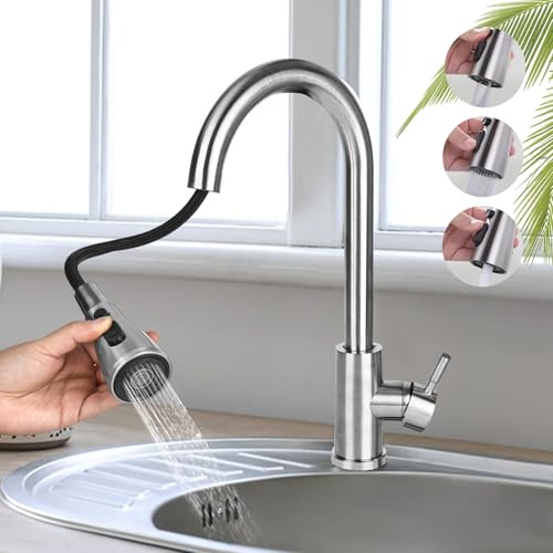 Robinet Cuisine, Mitigeur Cuisine Avec Douchette Pivotant À 360° D'Évier À Arc Élevé Pulvérisateur Escamotable 2 Modes,À Arc Élevé Pulvérisateur Escamotable Inoxydable