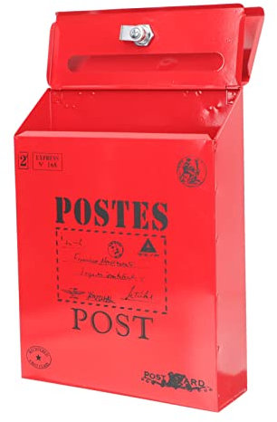 Operitacx Vintage Locking Wall Mounted Mailbox Durable Iron Post Box with English Letters Design for Outdoor Use for Home Entrances and Letter Storage