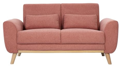 Miliboo Skandinavisches 2-Sitzer-Sofa aus Stoff, strukturierter Velours-Effekt, Terrakotta und helles Holz, EKTOR