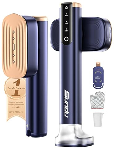 Sundu Dampfglätter, Steamer mit 2 Wassertanks (180 ml und 100 ml), 15S Schnelles Aufheizen, 24 g/min Starke Dampfleistung, Reisebügeleisen mit Touch-Steuerung, LED Display, Steam Iron Blau