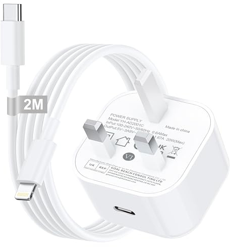 iPhone Charger Fast Charge, 20W USB C Charger Plug and 2M Lightning Cables for iPhone 14 13 12 11 Pro Max/Mini/XS/XR/SE/8/iPad, iPhone Fast charger Cable and Plug Adaptor UK Power Adapter Wall charger