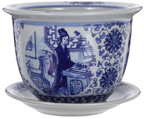 BESPORTBLE Porcelain Plant Pots with Saucer 6.61In Decorative Ceramic Planter for Indoor Succulents Bonsai and Small Houseplants Traditional Blue and White Pattern