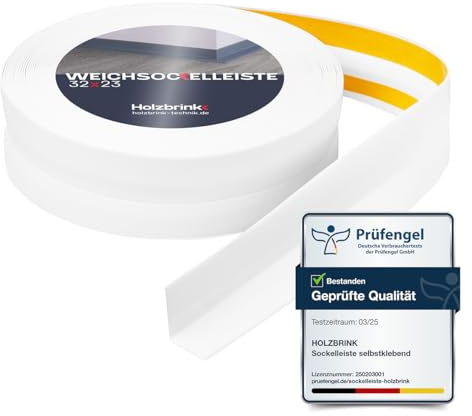 HOLZBRINK Weichsockelleiste selbstklebend PVC 32x23mm, 50 m (2x25m) | Küchenleiste Arbeitsplatte | Abschlussleiste selbstklebend für Badezimmer | Farbe: Weiß