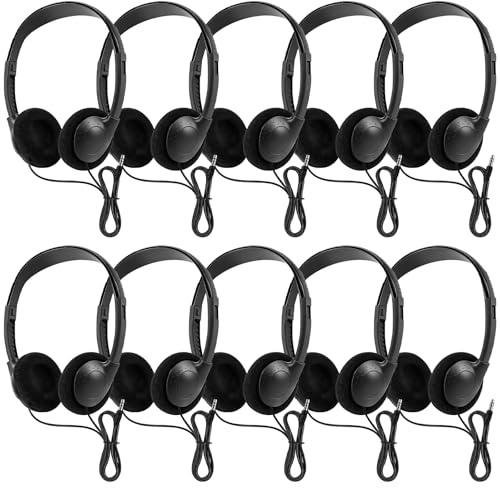 Auriculares con conector jack de 3,5 mm, 10 unidades de auriculares escolares, volumen ajustable, auriculares con cable de 1,2 m, conector jack para ordenador, portátil, tableta, dispositivos