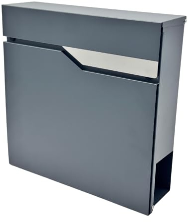eacommerce | Cassetta postale | Antracite, acciaio verniciato, 37x10,5x37 cm | Portariviste integrato, targhetta personalizzabile, serratura a cilindro con 2 chiavi | Design moderno per esterni