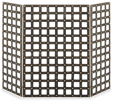 erkebspm 3 Panel Fireplace Screen Fire Place Doors, Wrought Iron Classic Fire Place Gate Screens, Mesh Indoor Large Flat Guard Home Decor
