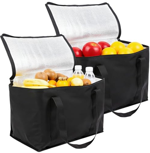 2 Pcs Insulated Cooler Bag, Large Capacity Food Delivery Bag, Insulated Picnic Lunch Bag Foldable Cool Box, Reusable Insulation Shopping Bags for Lunch Picnic Camping BBQ Beach