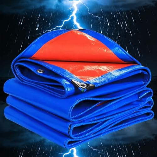 Lona Impermeable Heavy Duty 200g/m² PE 3x7m Lona Impermeable Exterior,Gruesa de Resistente al Exterior, Lona de plástico Resistente a Las heladas y con protección UV para jardín Azúl Naranja