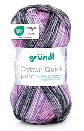 Gründl Wolle Cotton Quick print 1 Knäuel 50 g, mauve-altrosa-flieder | dünne Wolle mit Farbverlauf zum Häkeln - Häkelgarn - Glänzend und hautfreundlich - 100 % Baumwolle - 50 g / 125 m