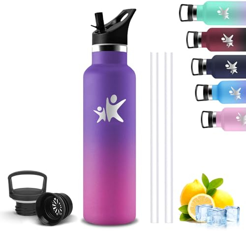 Mujigaga Trinkflasche Edelstahl, Trinkflasche 1l, Wasserflasche mit Strohhalm, BPA-Frei, Wasserflasche Auslaufsicher, Doppelwandige Vakuumisolierte, für Reisen, Wandern, Picknick, Fitnessstudio