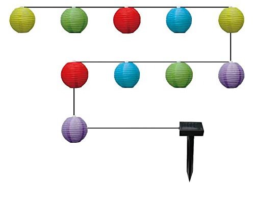 Solar Lichterkette Außen - Bunte Lampions 10 Laternen Gartenparty Solarleuchte Bunt - LED Solarlampe Gartenbeleuchtung - Außenlichterkette Gartenlaternen mit Erdspieß
